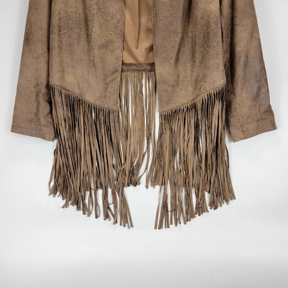 Chicos Faux Leather Fringe Open Front Jacket Women 1 Medium Boho Western Cowgirl - Picture 2 of 12